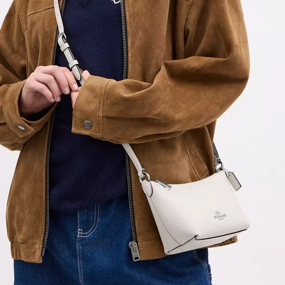 Coach CW336 Zip Top Crossbody Crossgrain Leather Small Handbag in Chalk & Silver - Picture 3 of 12